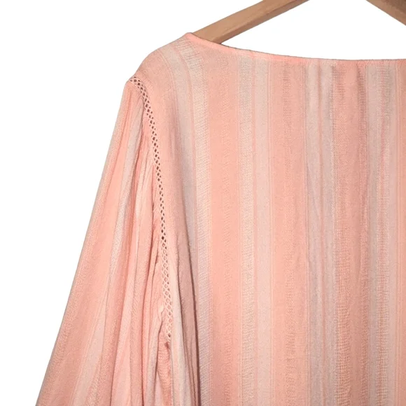 Ariat Society Long Puff Sleeve Striped Boho Tassel Western Lace Top Blouse - Picture 10 of 14